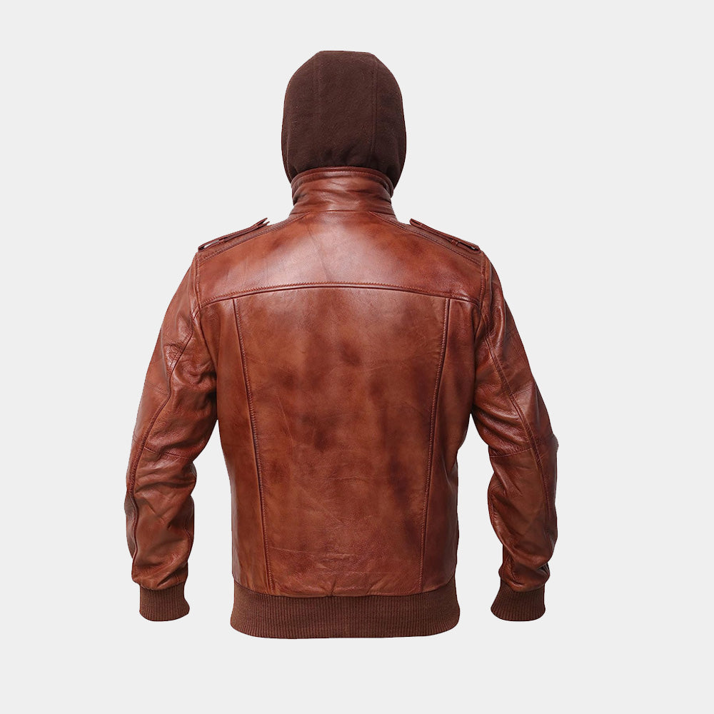 Brown Hooded Leather Jacket 