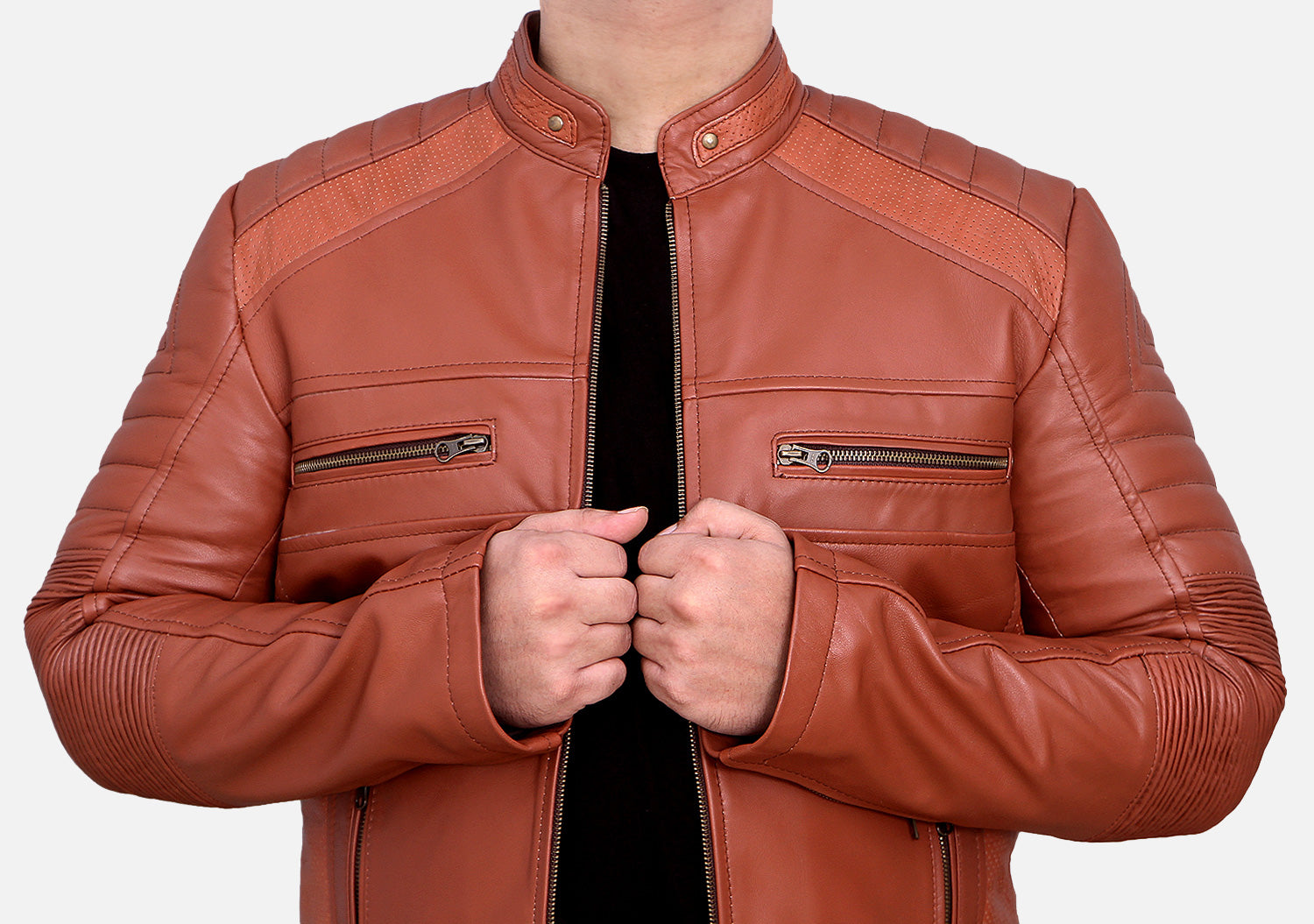 Cafe Racer Sheepskin Leather Jacket Tan