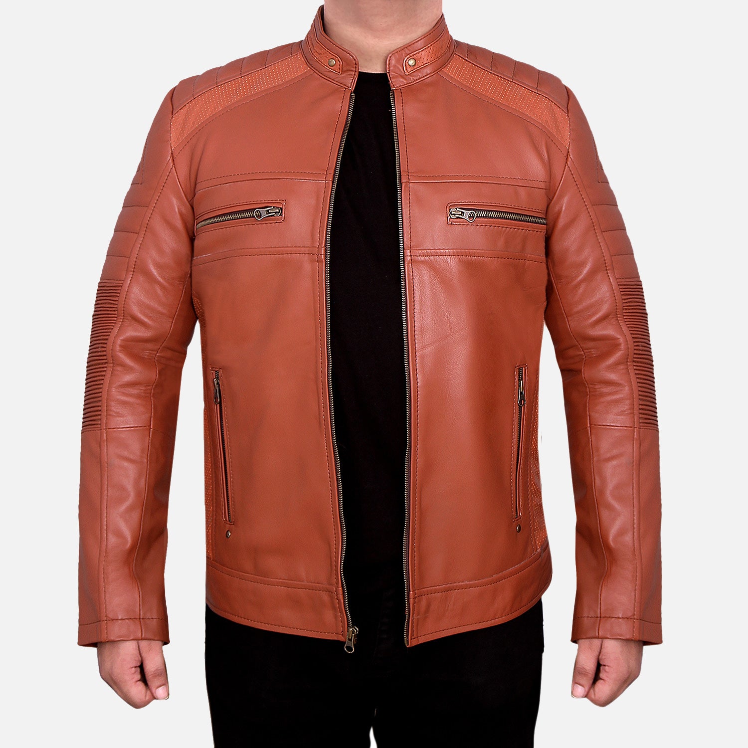 Cafe Racer Sheepskin Leather Jacket Tan