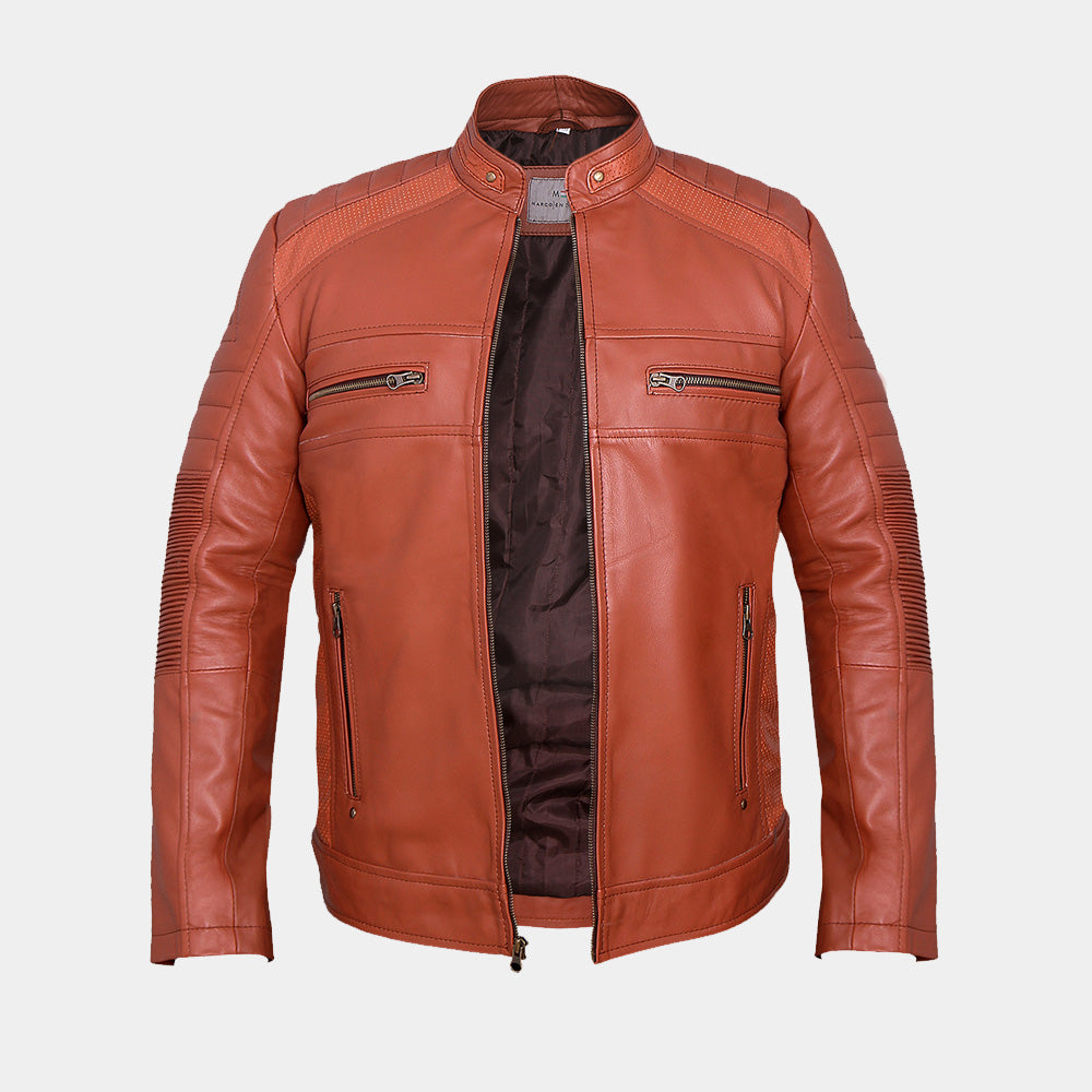 Cafe Racer Sheepskin Leather Jacket Tan