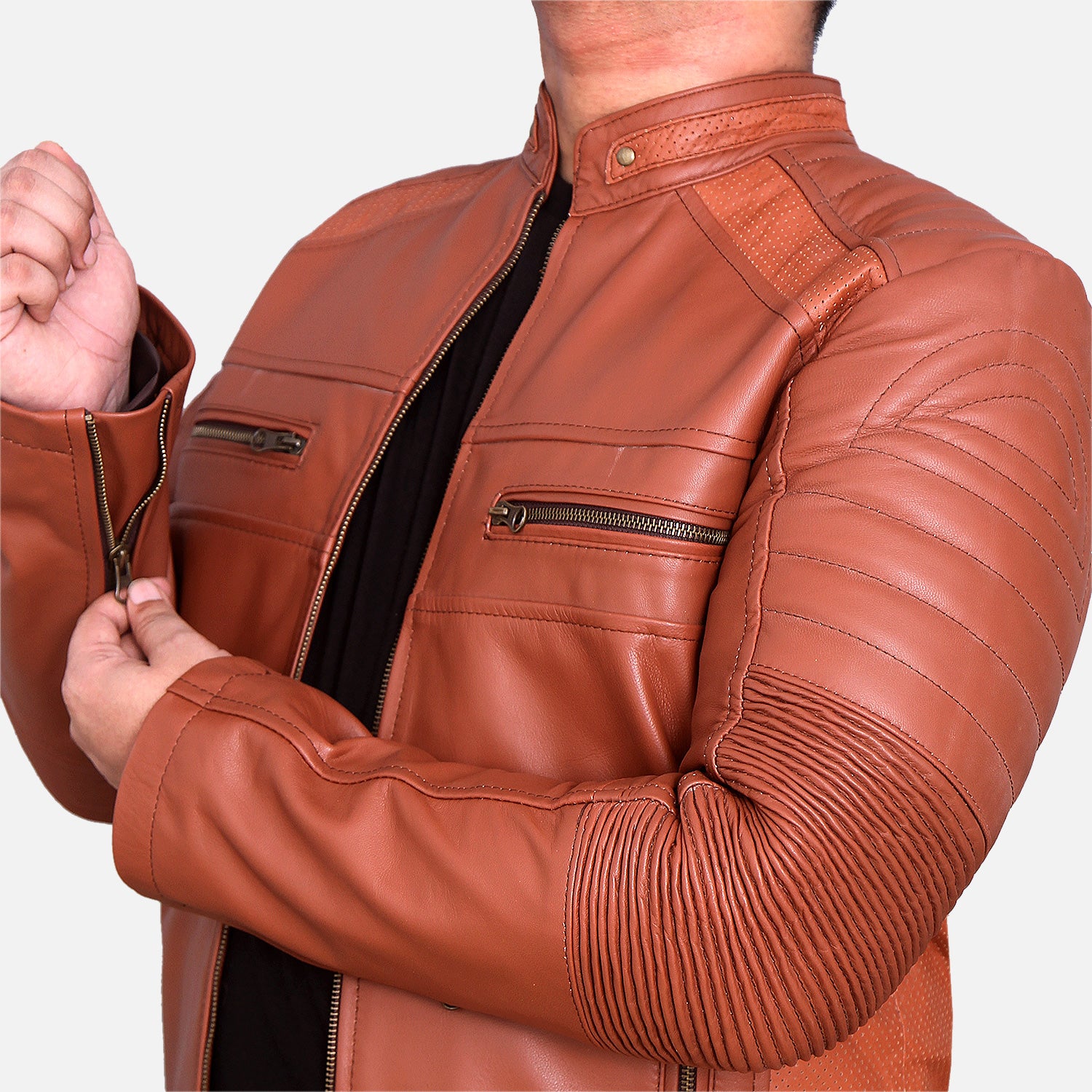Cafe Racer Sheepskin Leather Jacket Tan