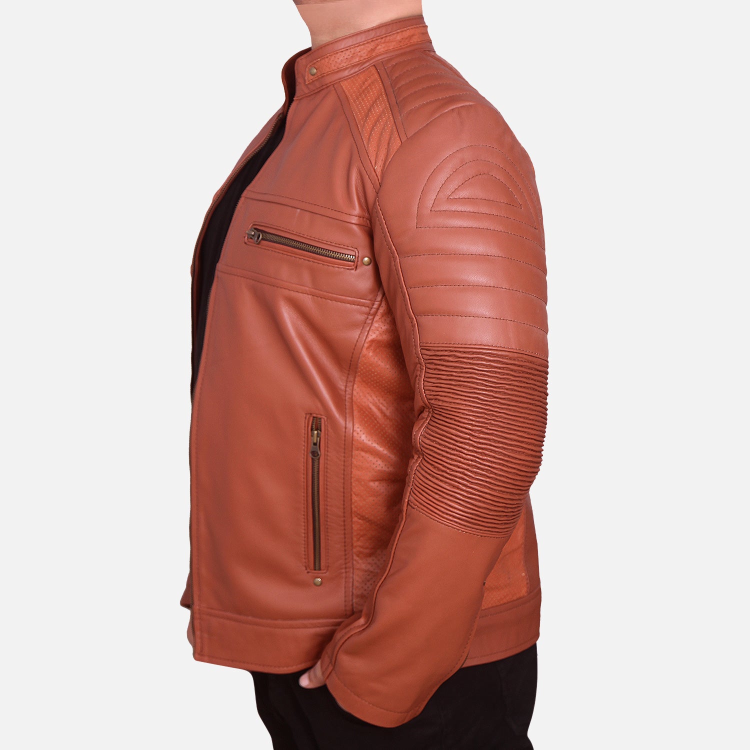 Cafe Racer Sheepskin Leather Jacket Tan