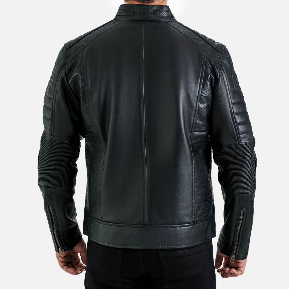 Cagliari Black Biker Leather Jacket bac view