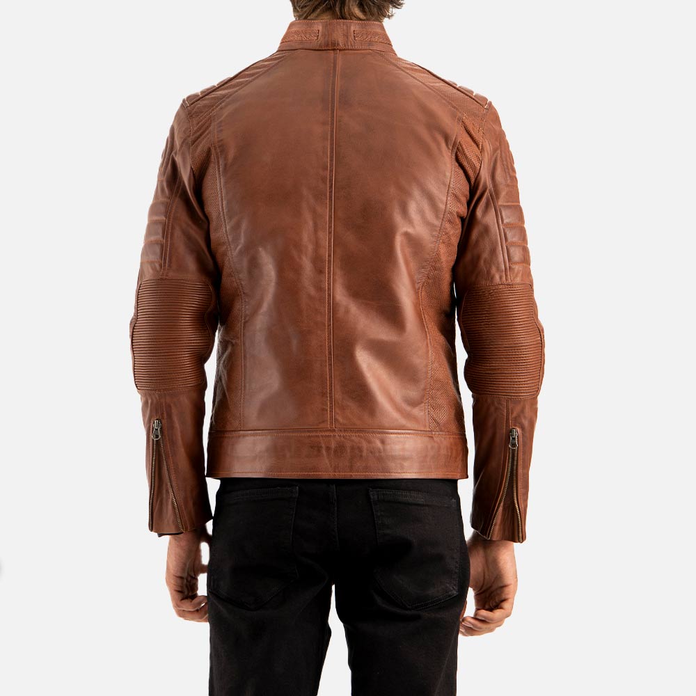 Cagliari Brown Biker Leather Jacket half back view