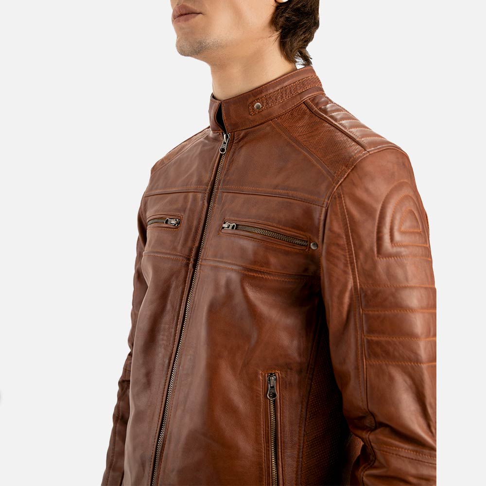 Cagliari Brown Biker Leather Jacket half view