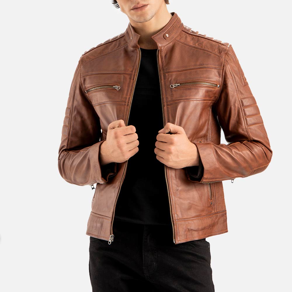 Cagliari Brown Biker Leather Jacket holing jacket