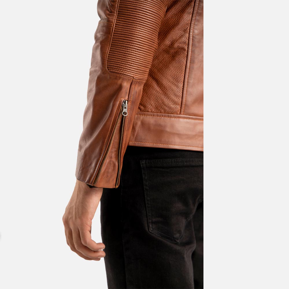 Cagliari Brown Biker Leather Jacket left  hand
