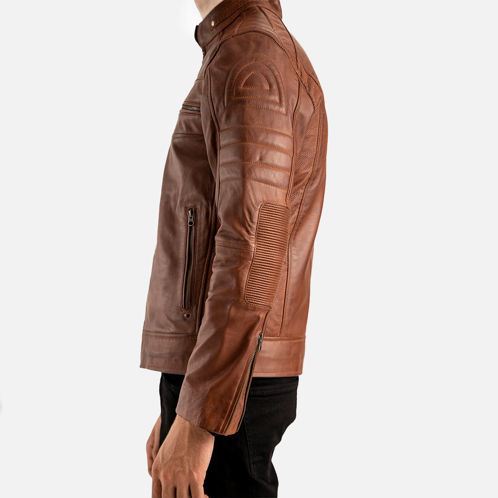 Cagliari Brown Biker Leather Jacket  left view