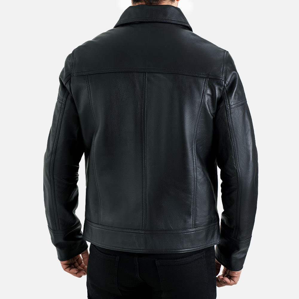 Calabria Black Leather Biker Jacket back view