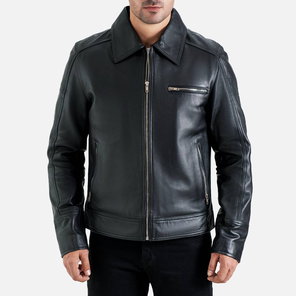 Calabria Black Leather Biker Jacket front
