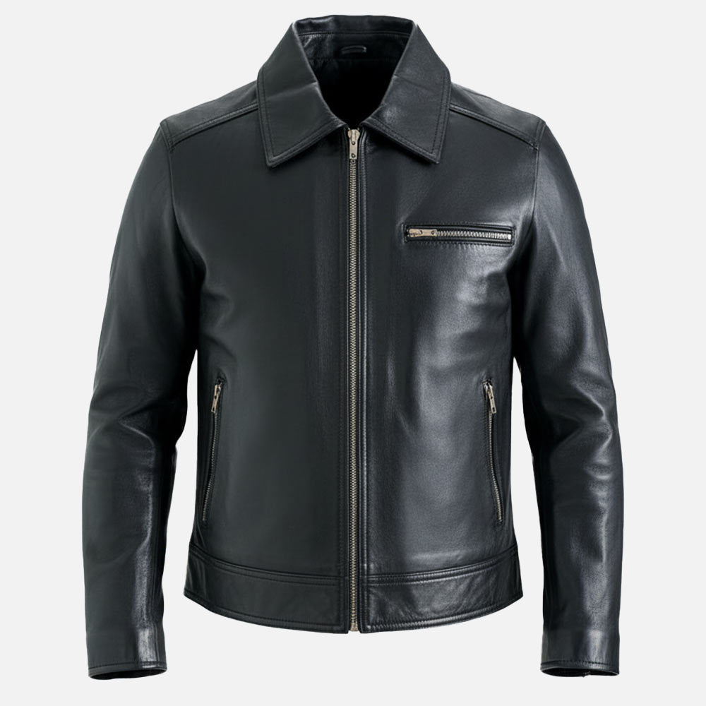 Calabria Black Leather Biker Jacket frontt 