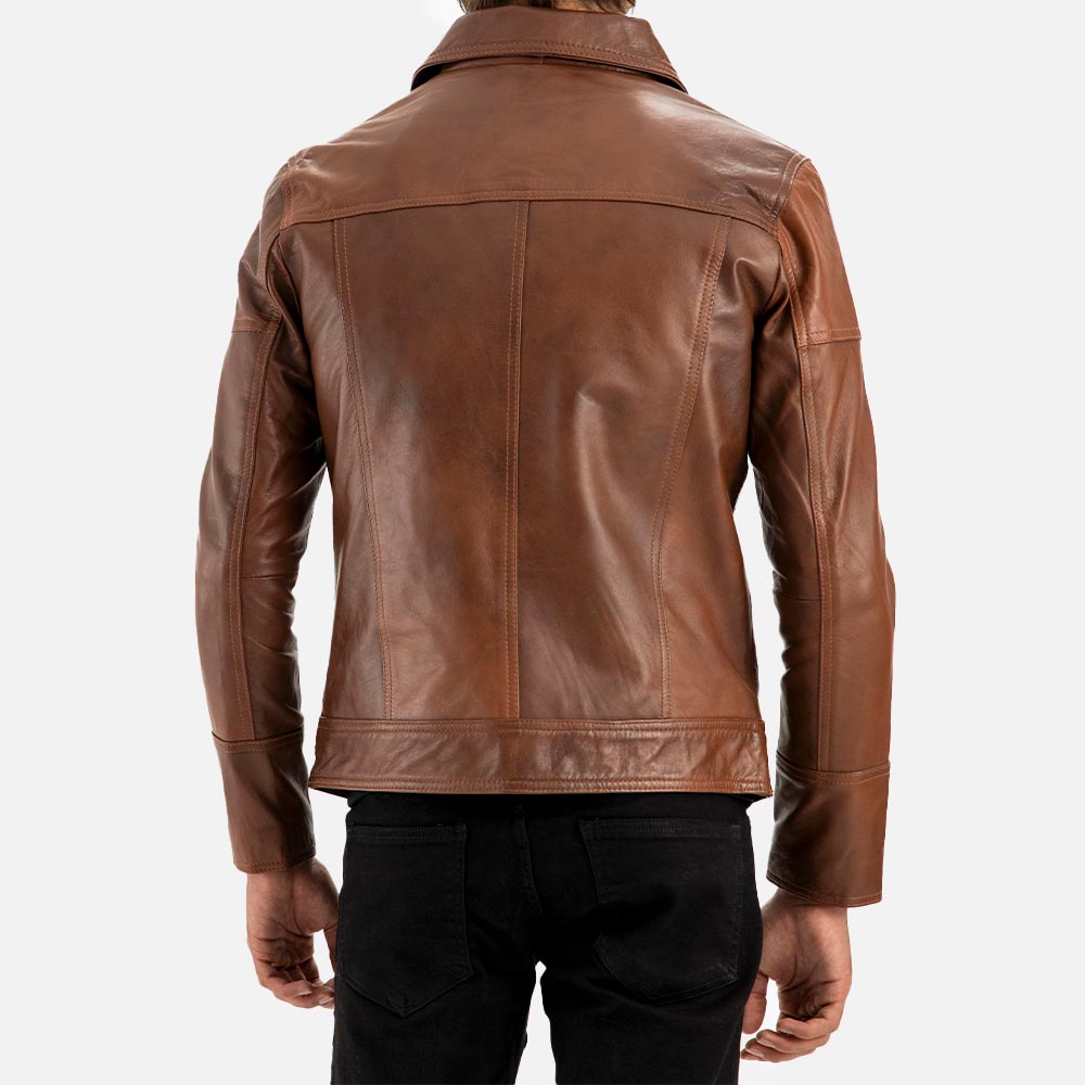 Calabria Brown Leather Biker Jacket back