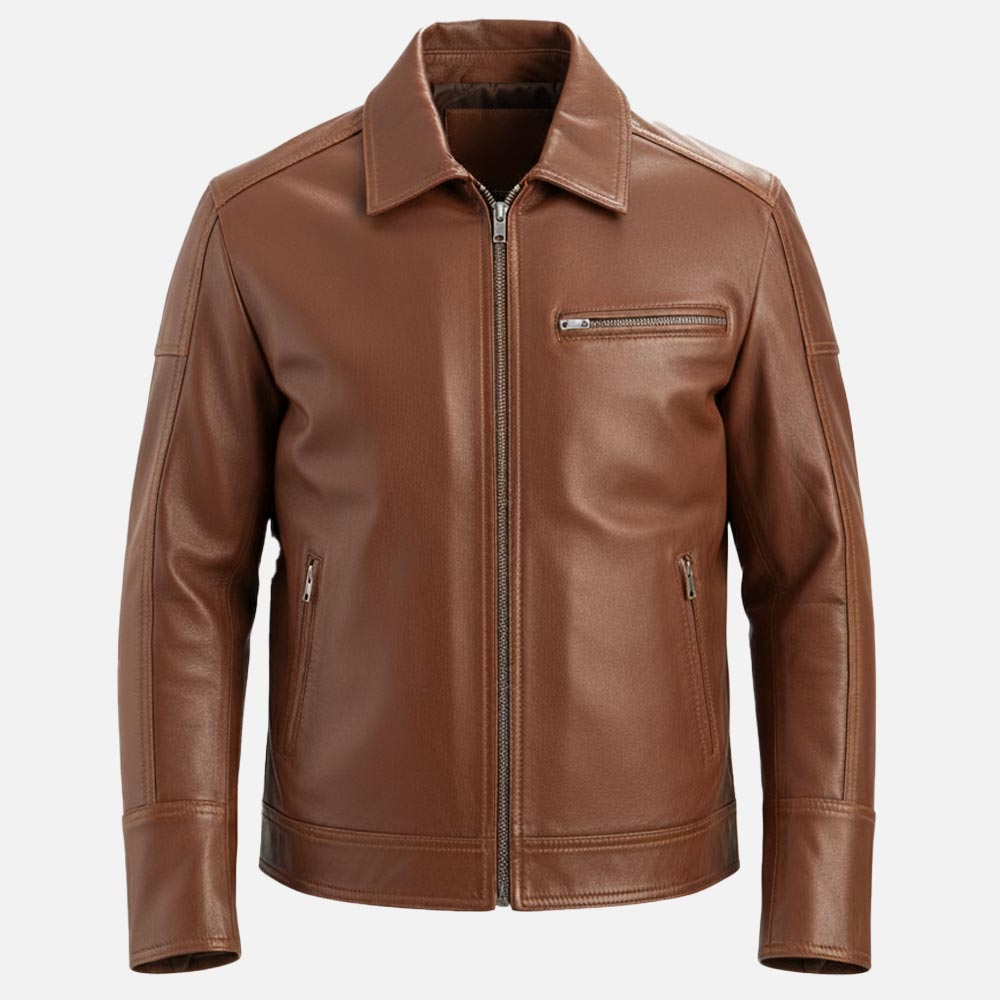 Calabria Brown Leather Biker Jacket front