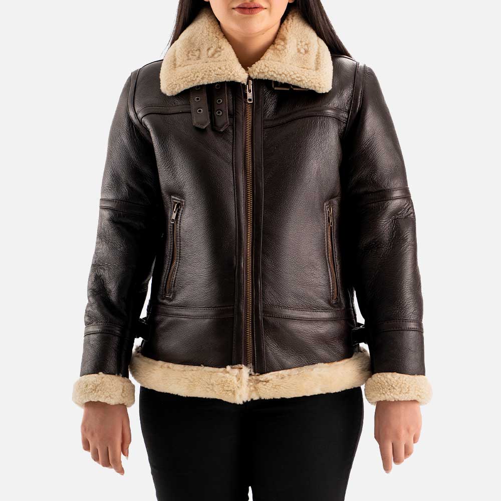 Calda Donna B3 Brown Real Shearling Bomber Jacket from