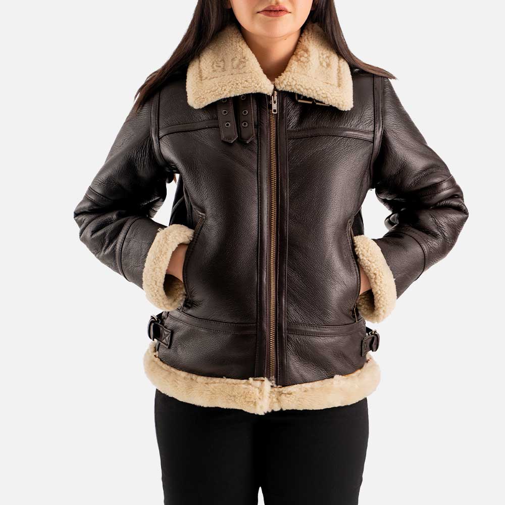 Calda Donna B3 Brown Real Shearling Bomber Jacket  front 
