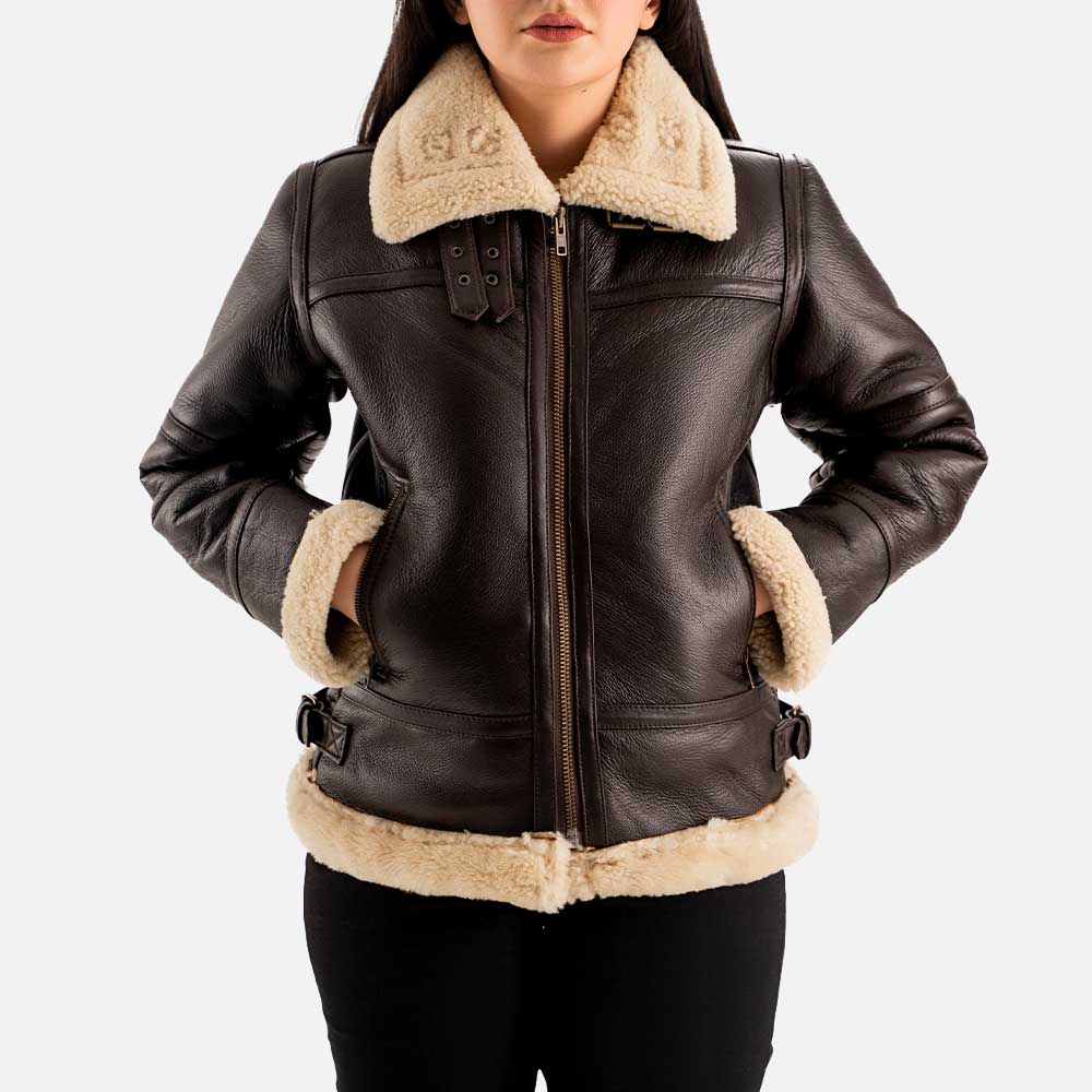 Calda Donna B3 Brown Real Shearling Bomber Jacket fronttt