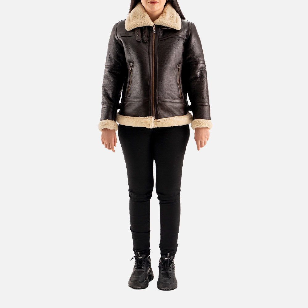 Calda Donna B3 Brown Real Shearling Bomber Jacket full body