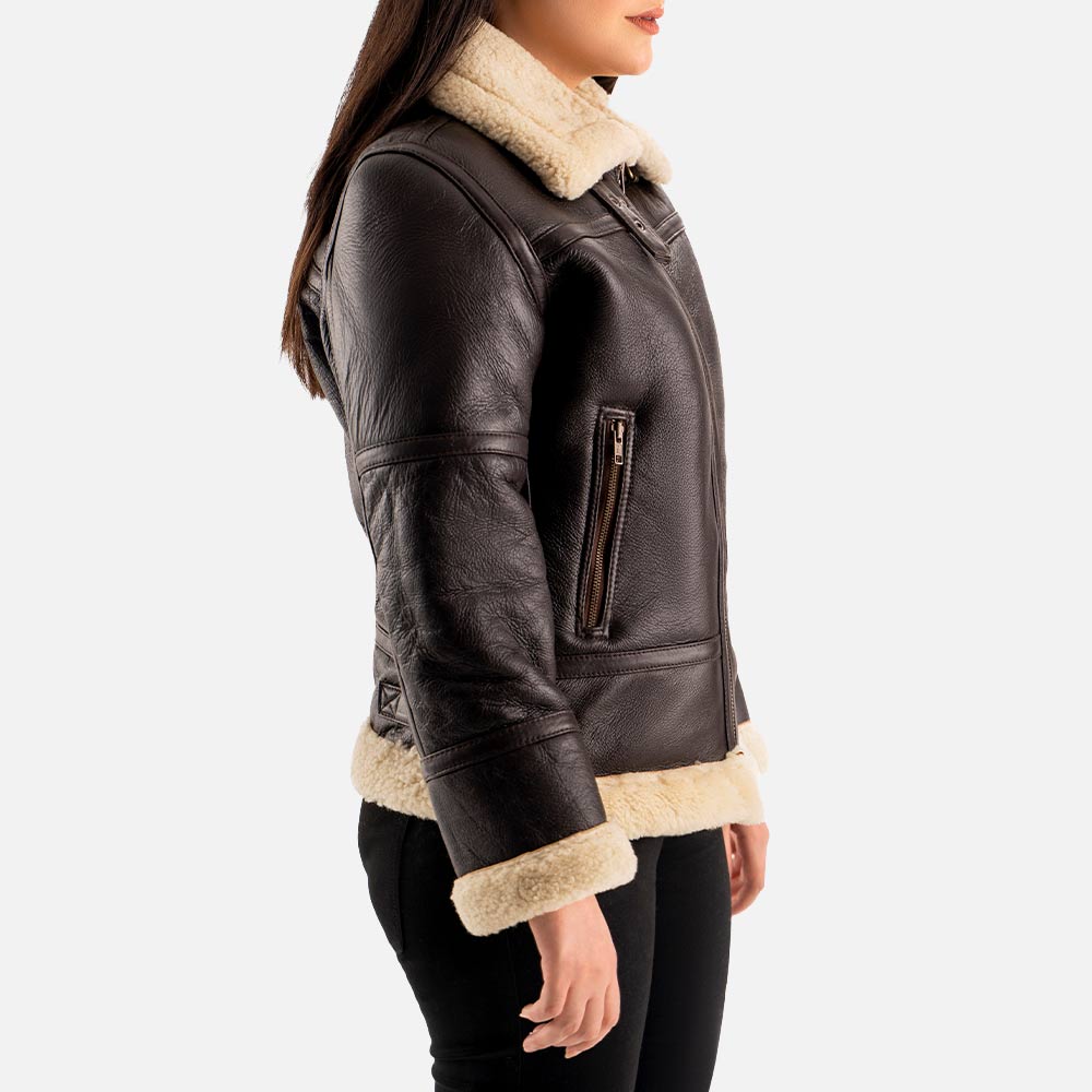 Calda Donna B3 Brown Real Shearling Bomber Jacket  right