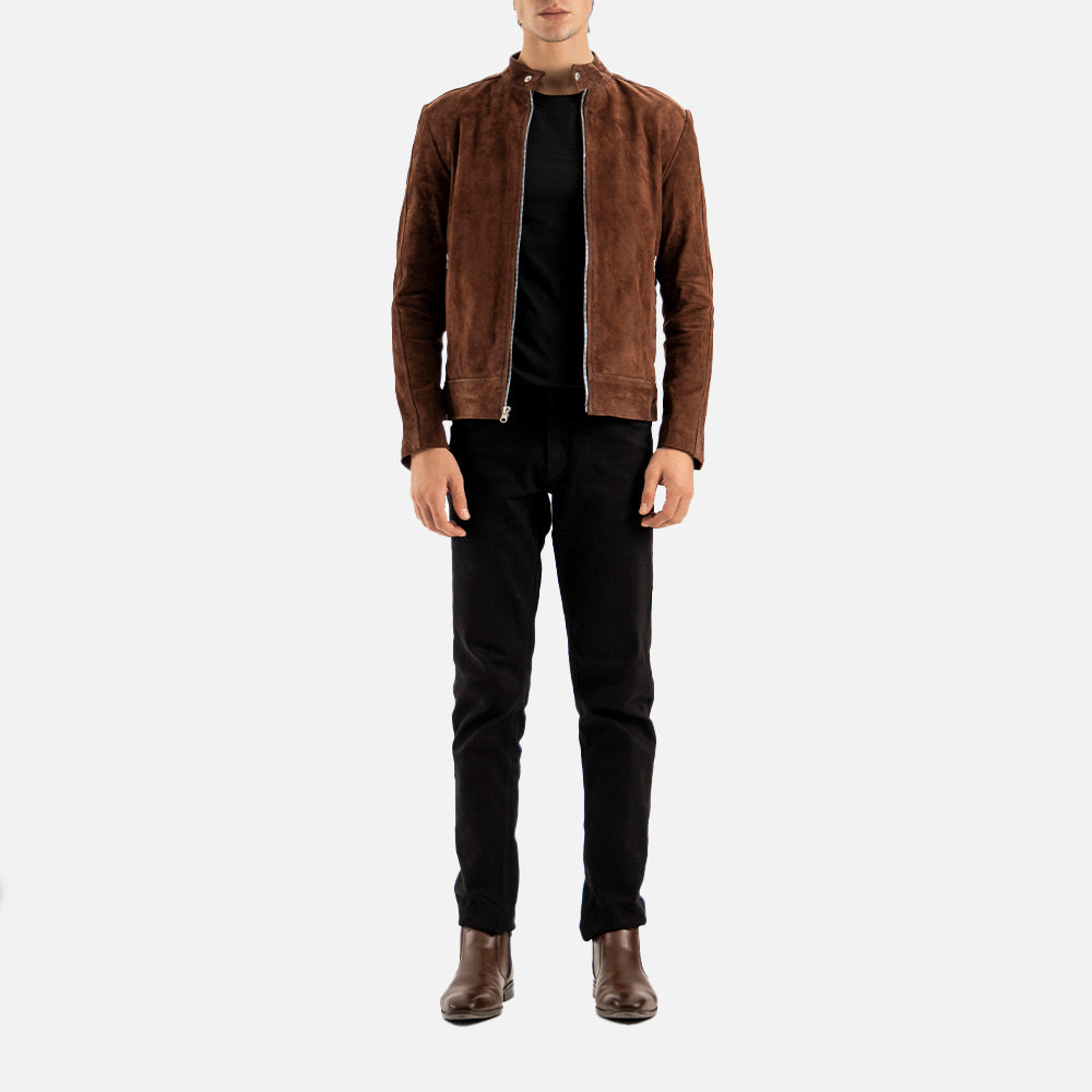 Canazei Suede Bomber Jacket full front with half face view