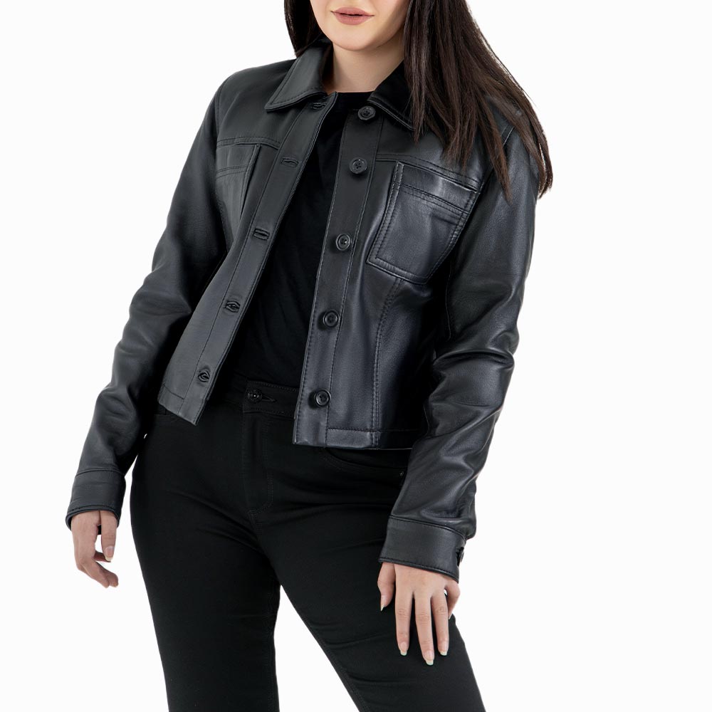 Capri Black Leather Biker Jacket Front
