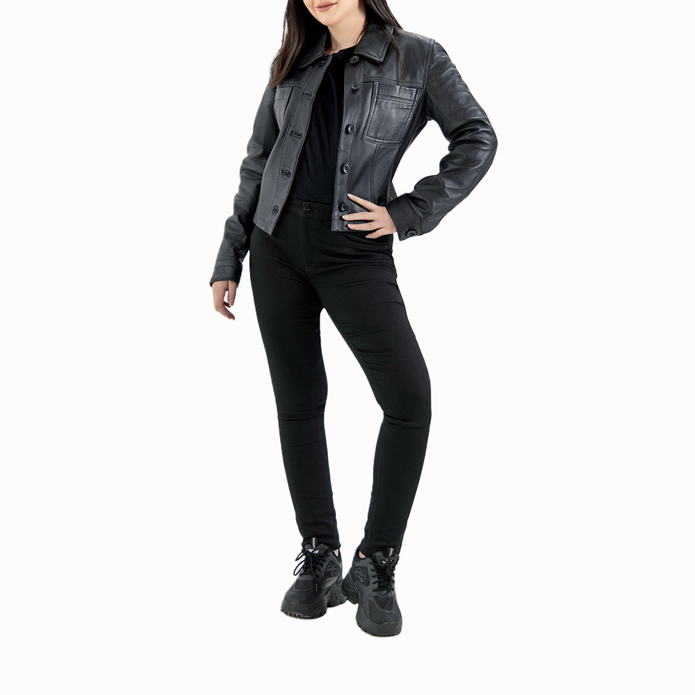 Capri Black Leather Biker Jacket Full Body