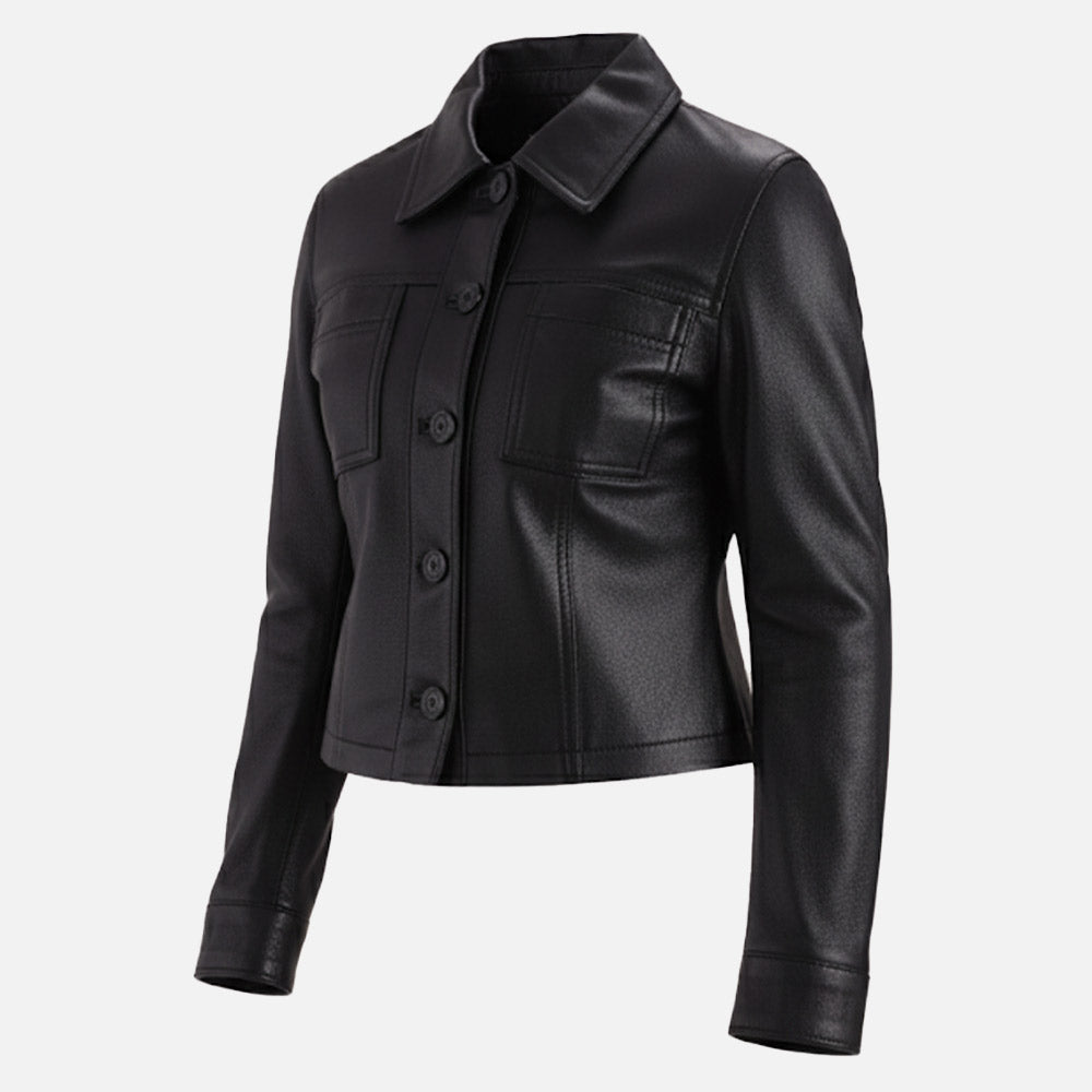 Capri Black Leather Biker Jacket left