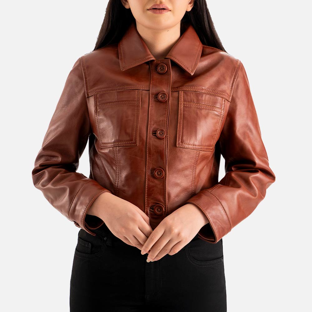 Capri Brown Leather Biker Jacket Frontt