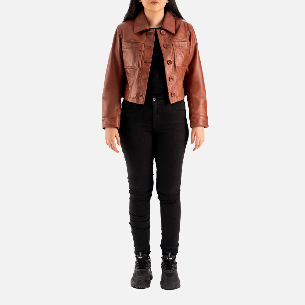 Capri Brown Leather Biker Jacket Full body
