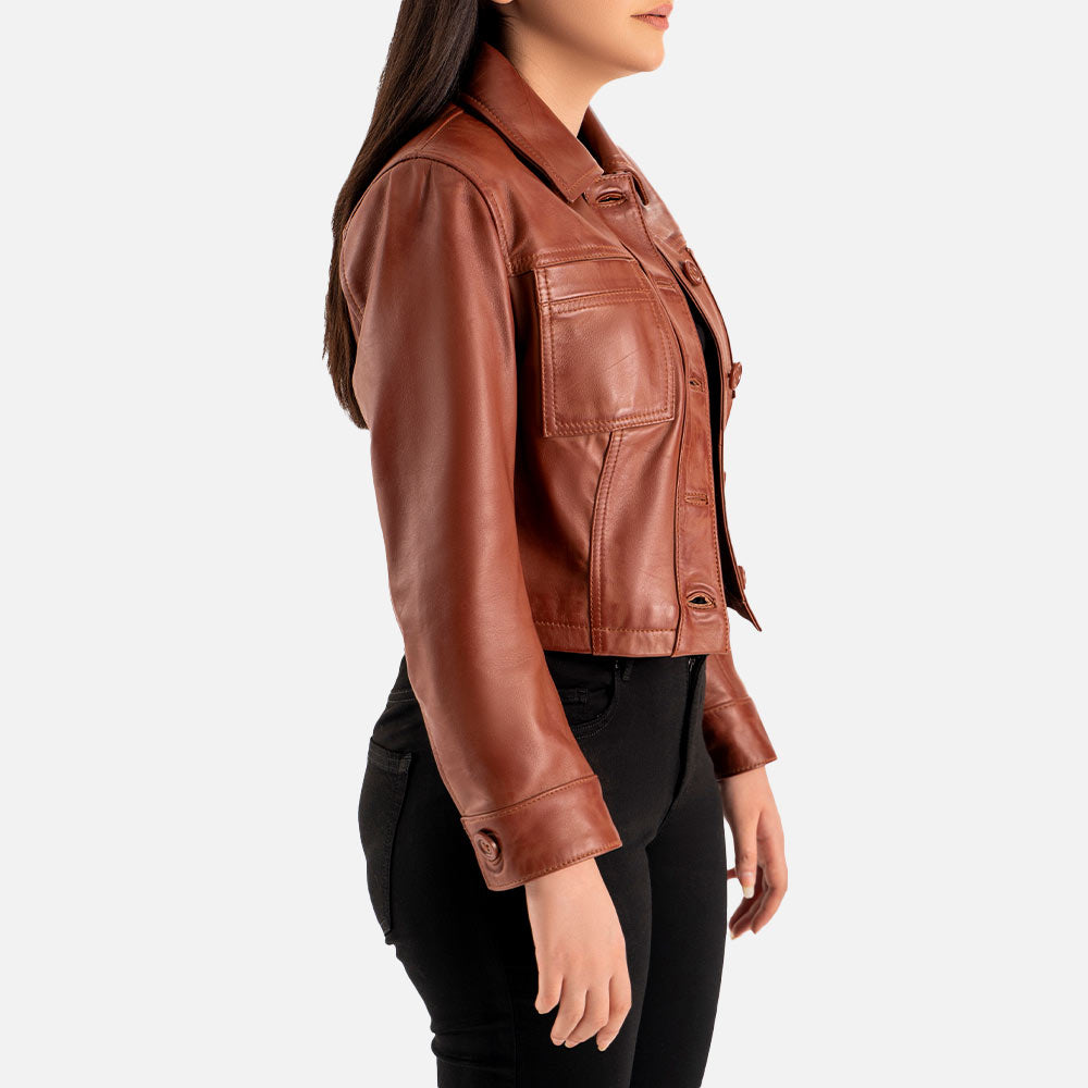 Capri Brown Leather Biker Jacket Right