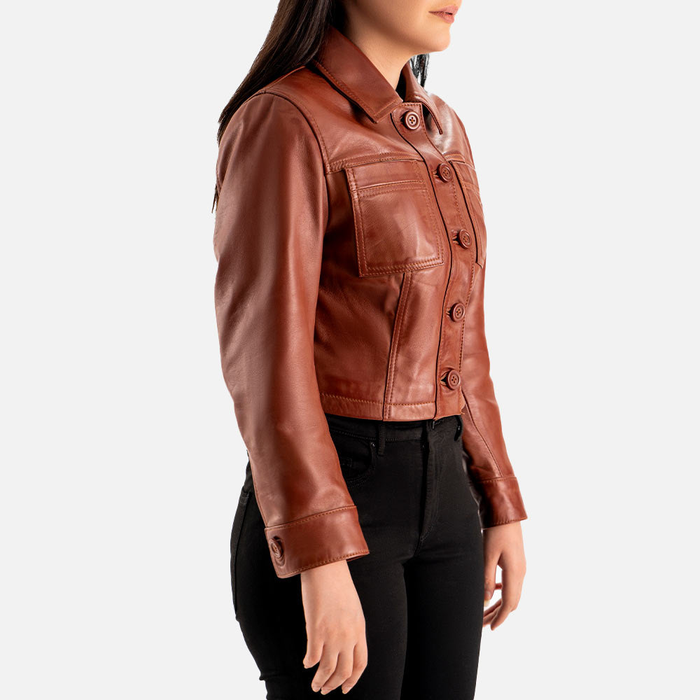 Capri Brown Leather Biker Jacket Right side