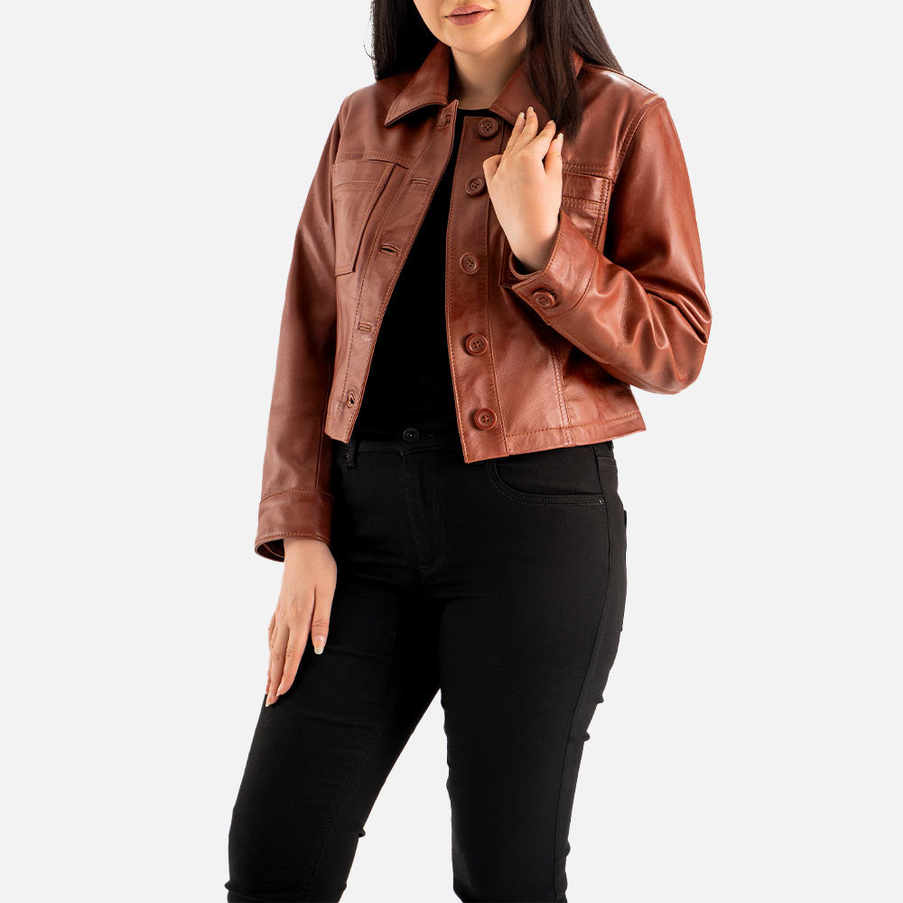 Capri Brown Leather Biker Jacket half front