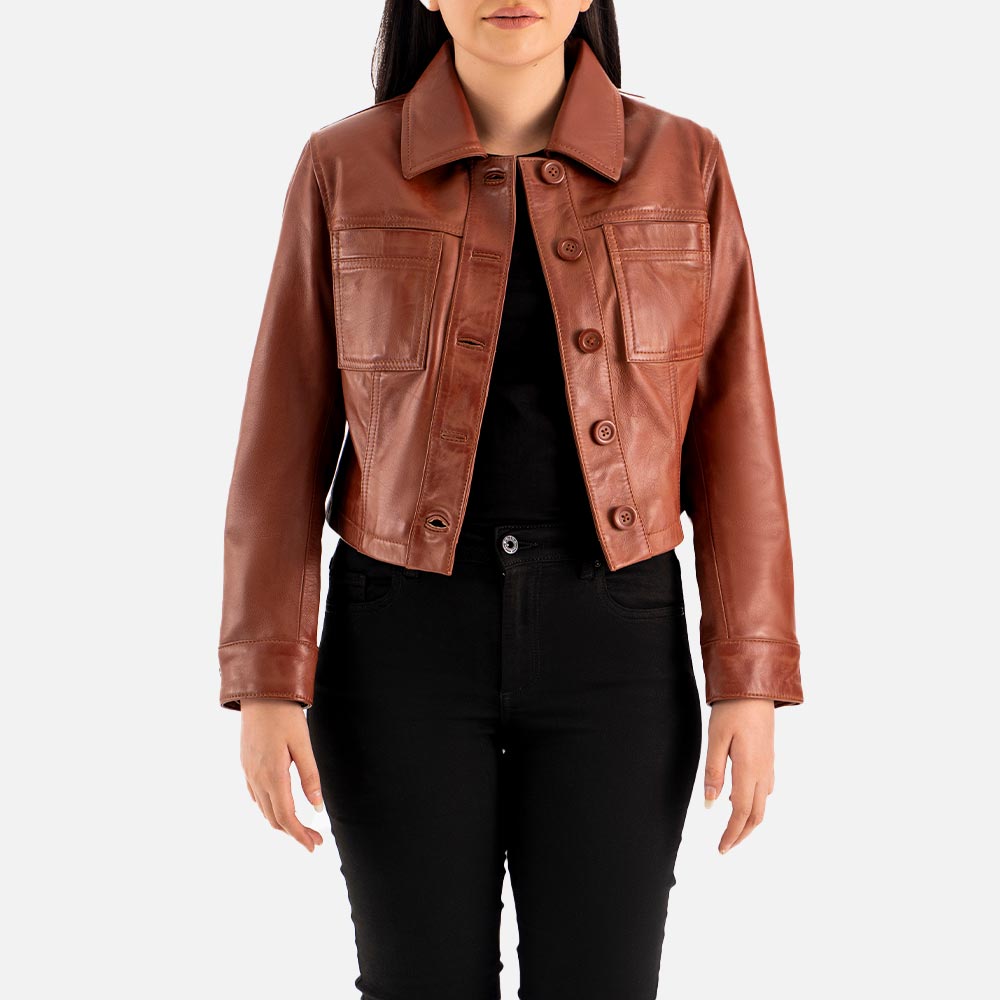 Capri Brown Leather Biker Jacket halff Body