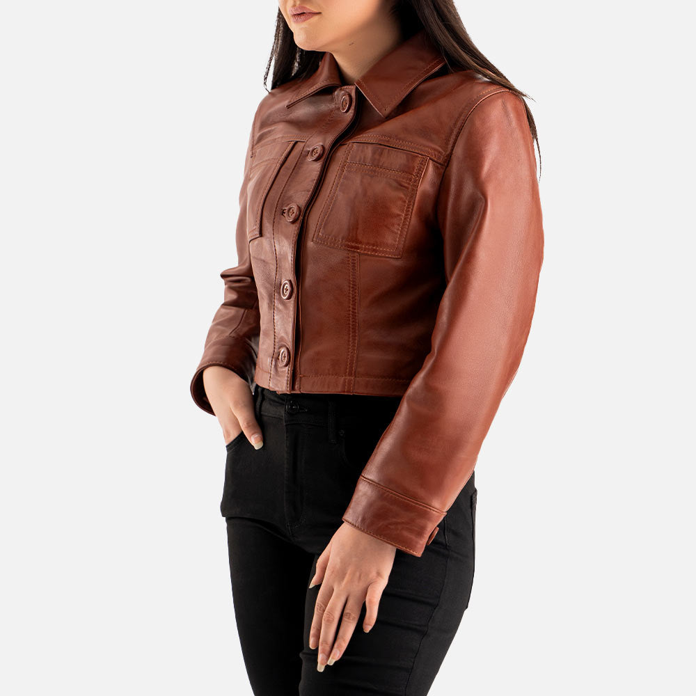Capri Brown Leather Biker Jacket lefttt