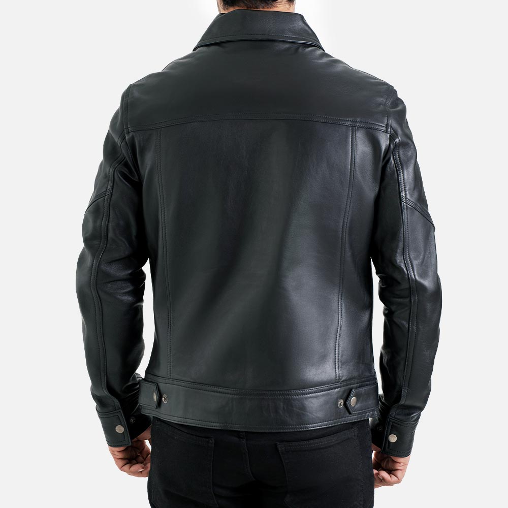 Catania Black Biker Leather Jacket back side