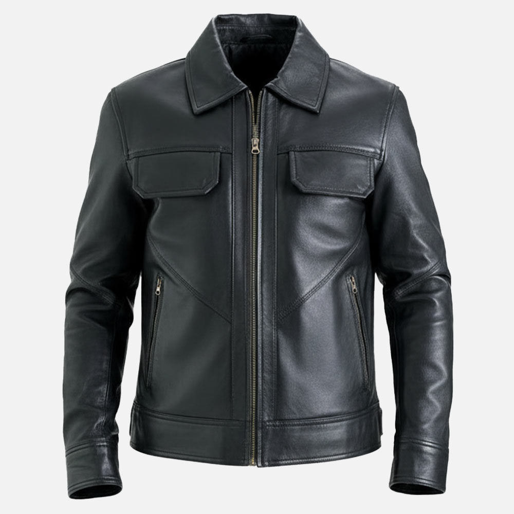 Catania Black Biker Leather Jacket  both hand 