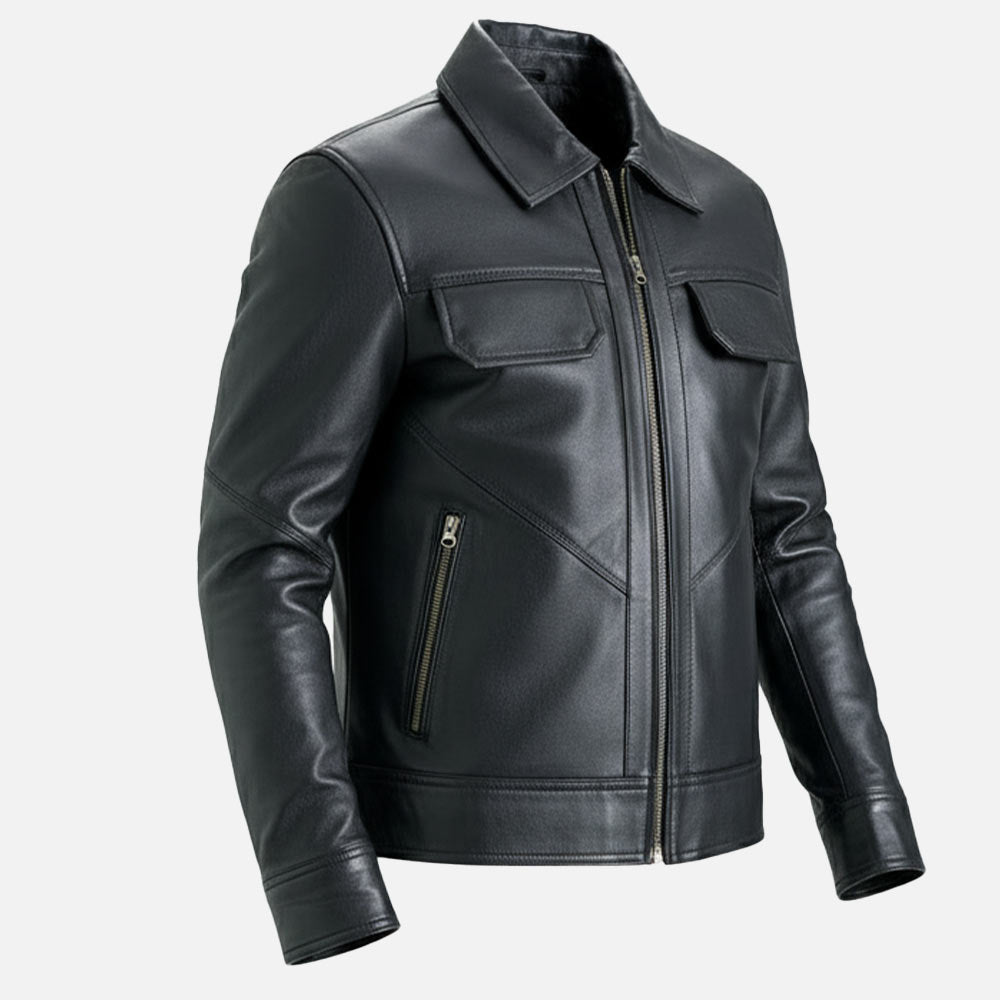 Catania Black Biker Leather Jacket right view 
