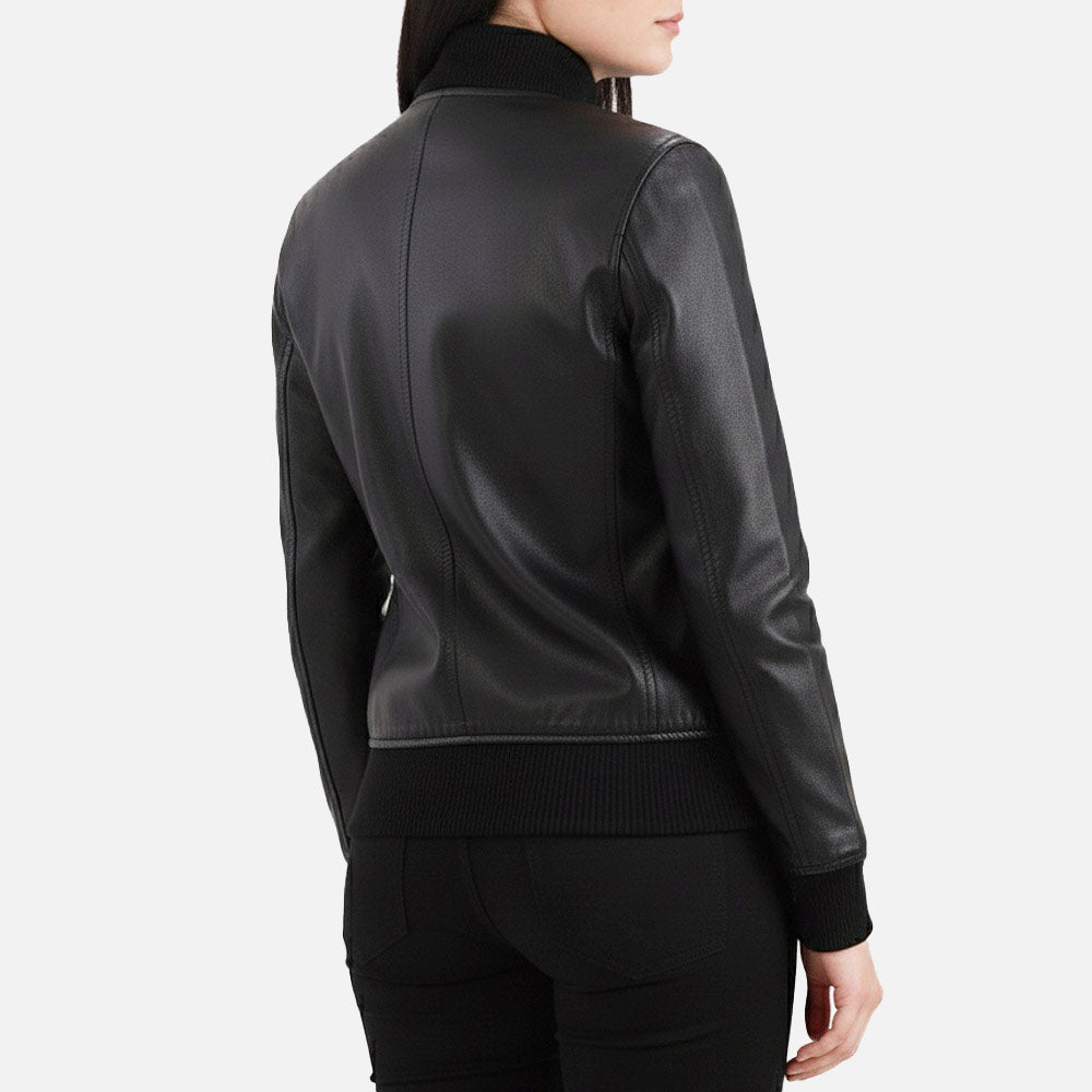 Catania Black Leather Bomber Jacket  Back 