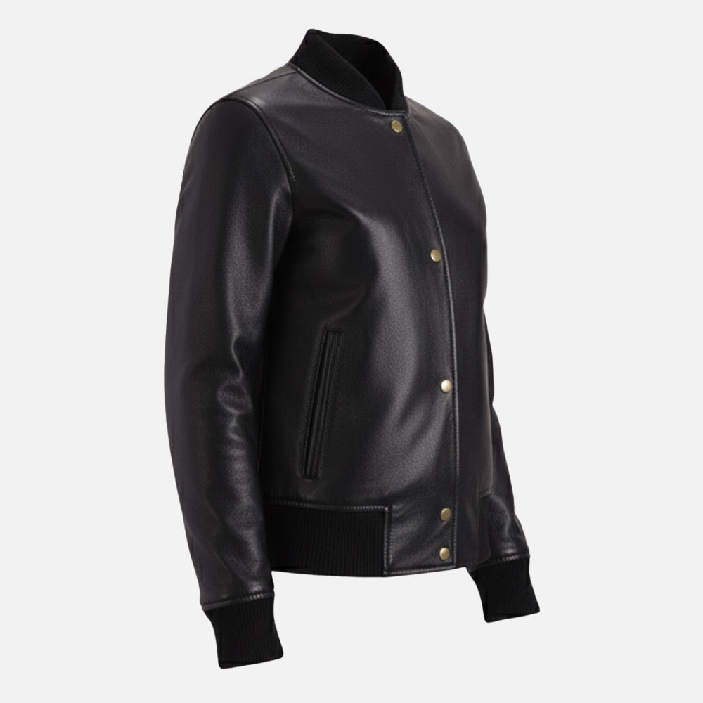 Catania Black Leather Bomber Jacket front