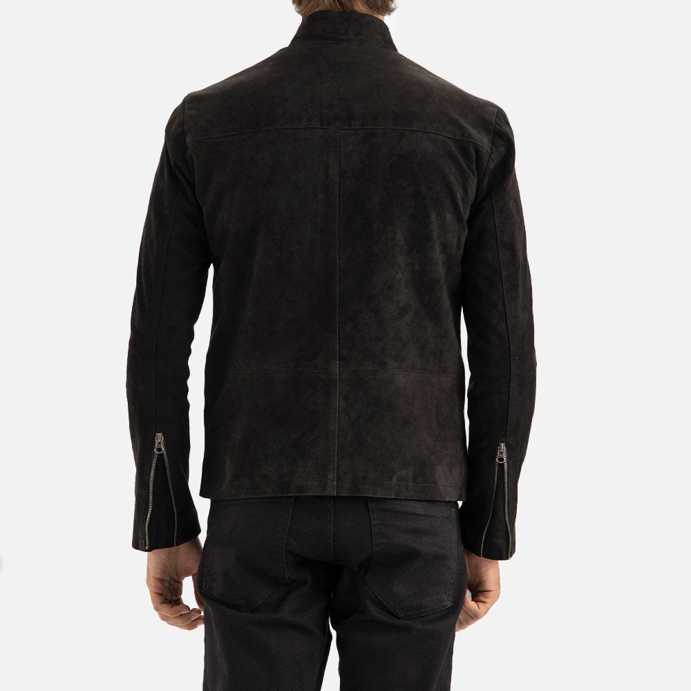 Cervino Black Suede Biker Jacket back view