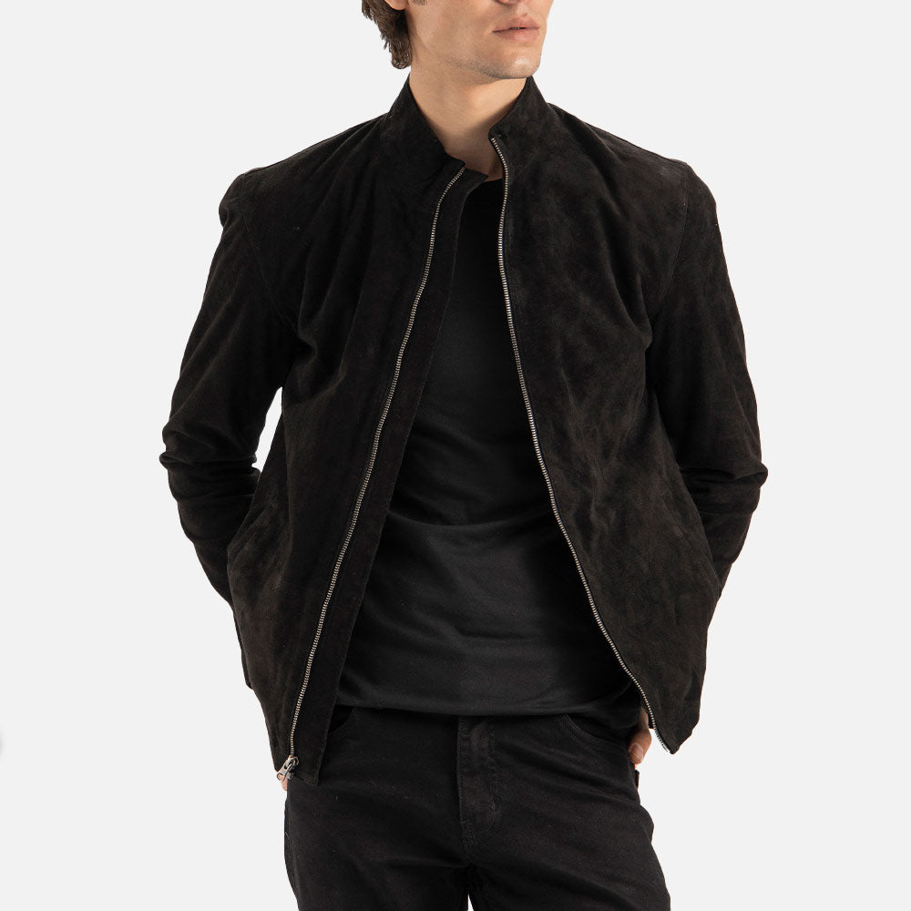 Cervino Black Suede Biker Jacket both hand is back