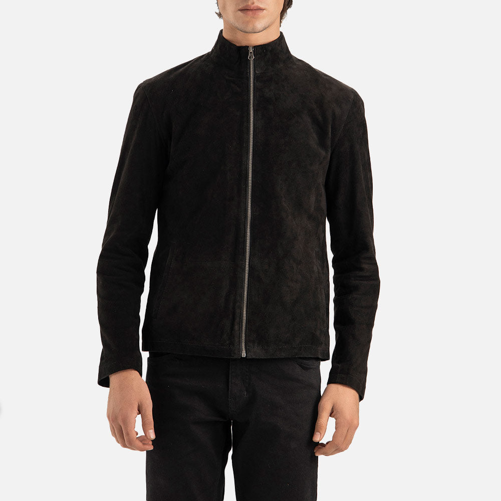 Cervino Black Suede Biker Jacket front side