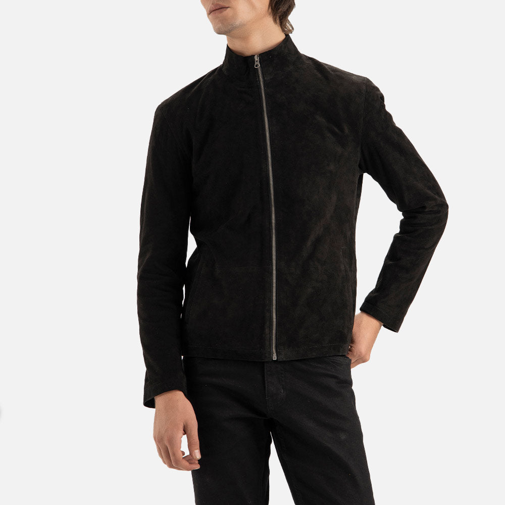 Cervino Black Suede Biker Jacket front view