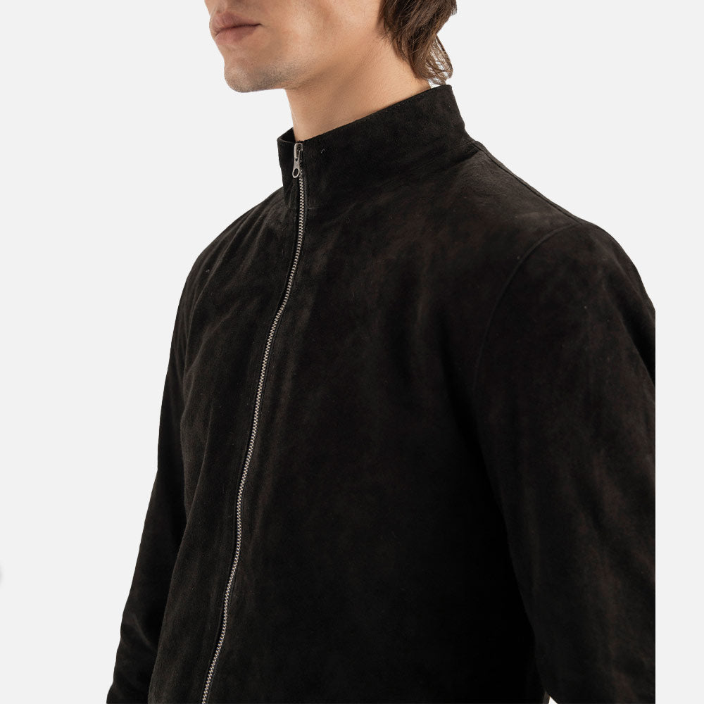 Cervino Black Suede Biker Jacket half face with half front view
