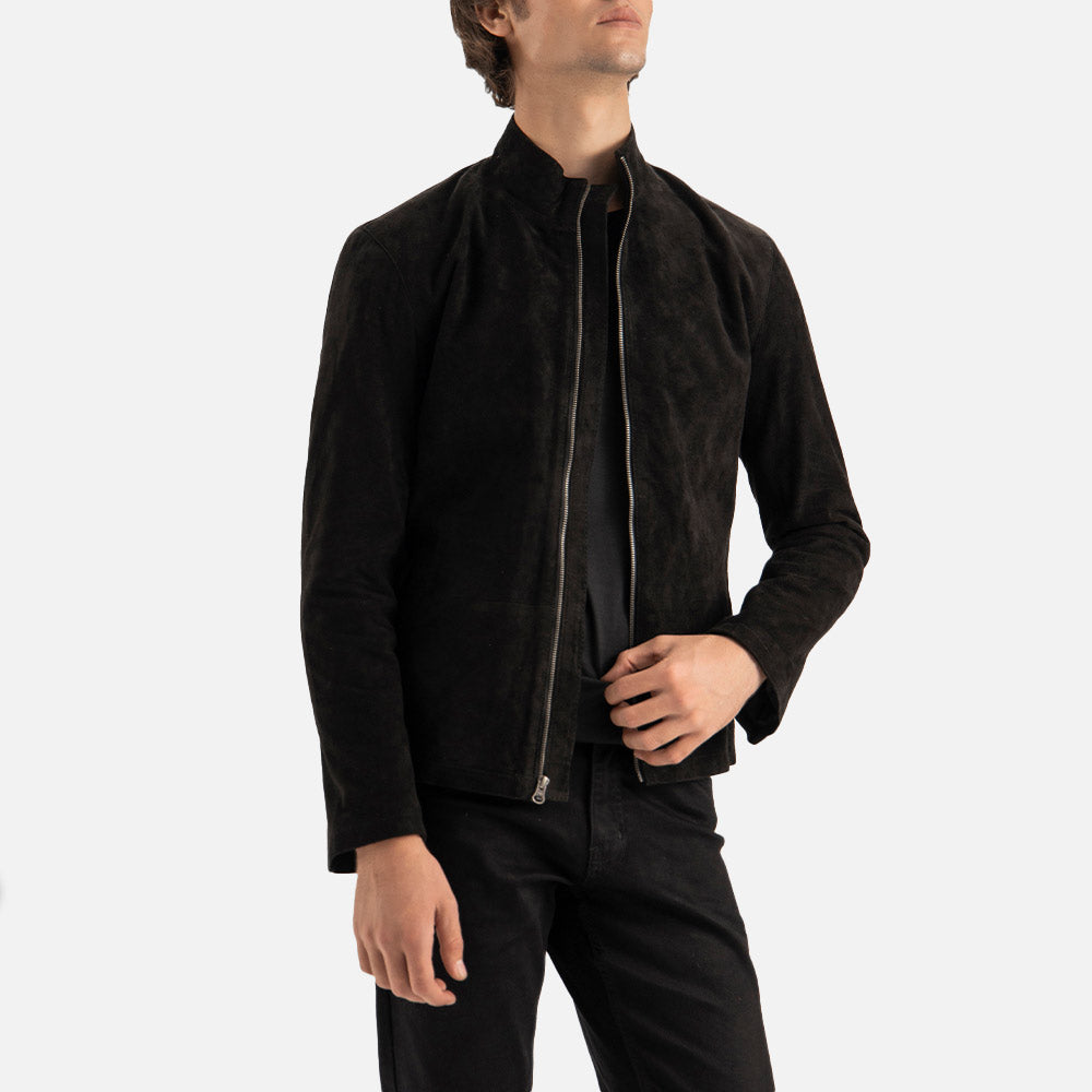 Cervino Black Suede Biker Jacket hold jacket