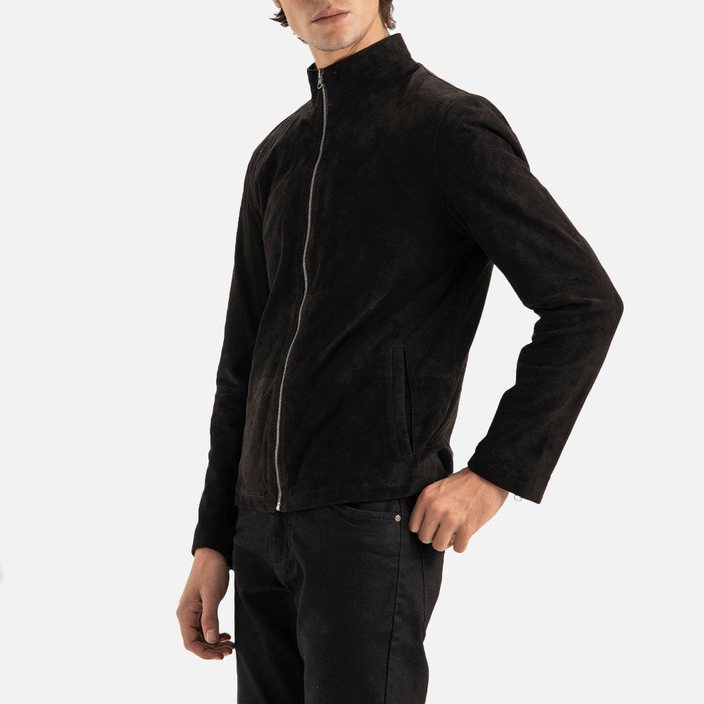 Cervino Black Suede Biker Jacket one hand in pocket