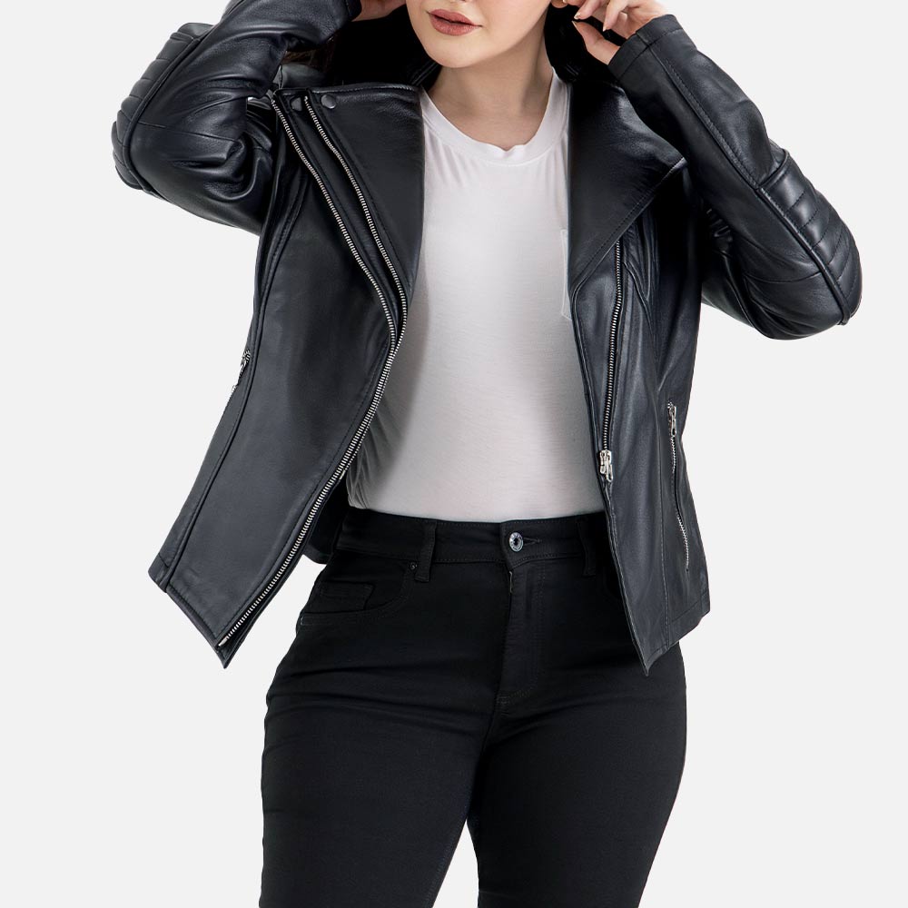 Courmayeur Black Leather Biker Jacke Front openn
