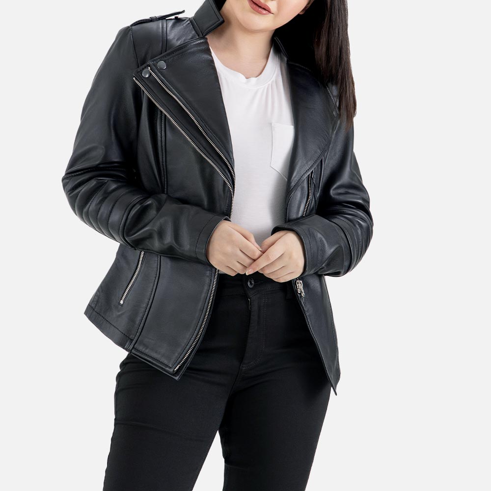 Courmayeur Black Leather Biker Jacke  Open