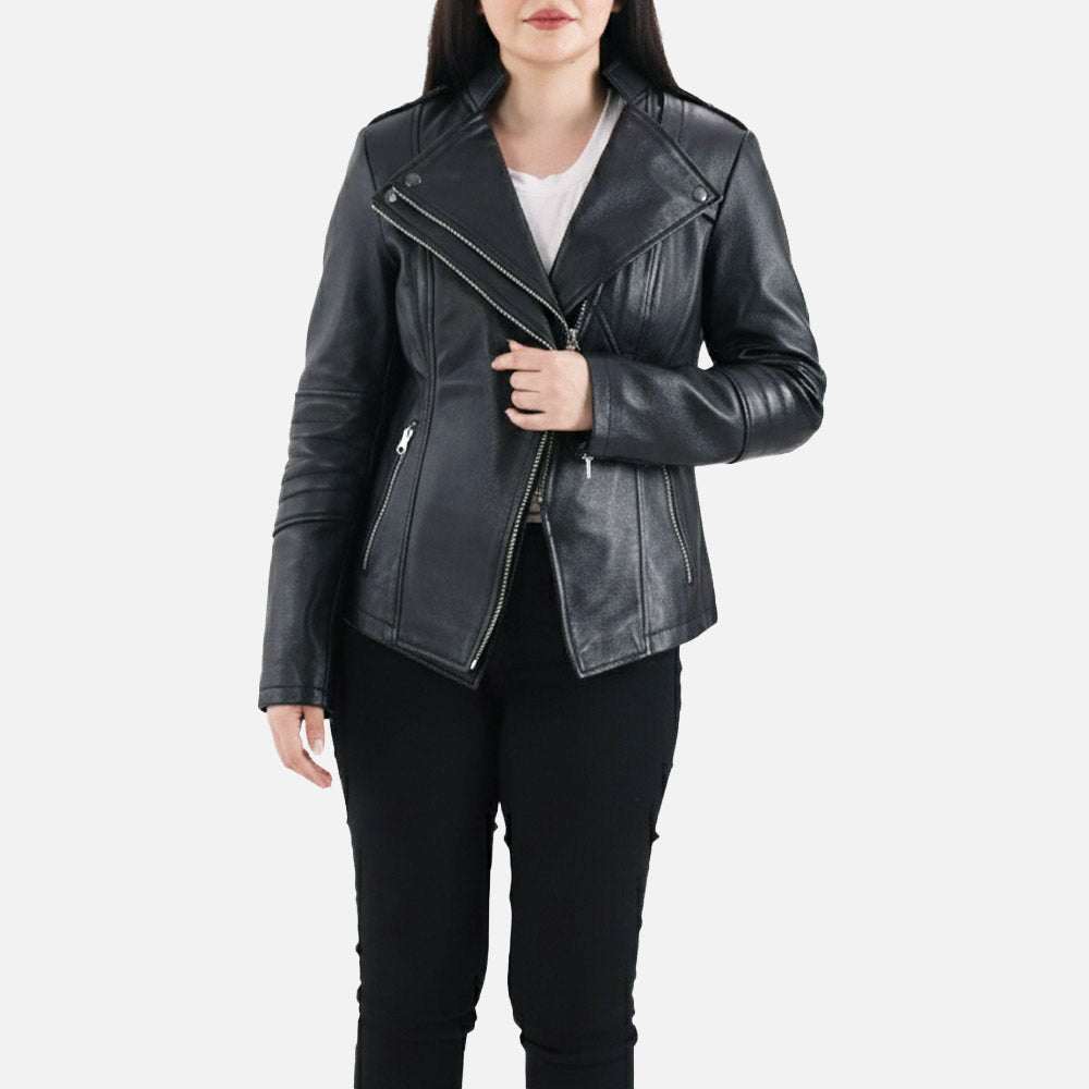 Courmayeur Black Leather Biker Jacket front 