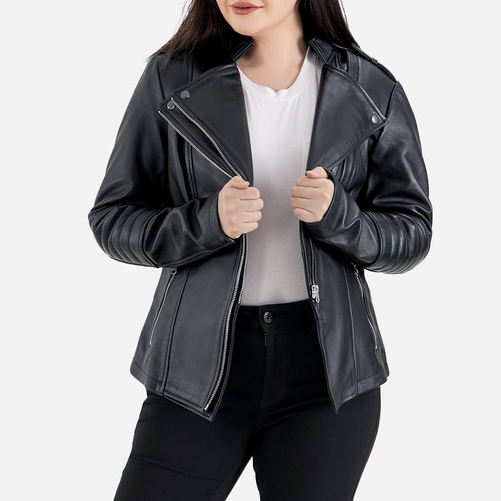 Courmayeur Black Leather Biker Jacket  open 