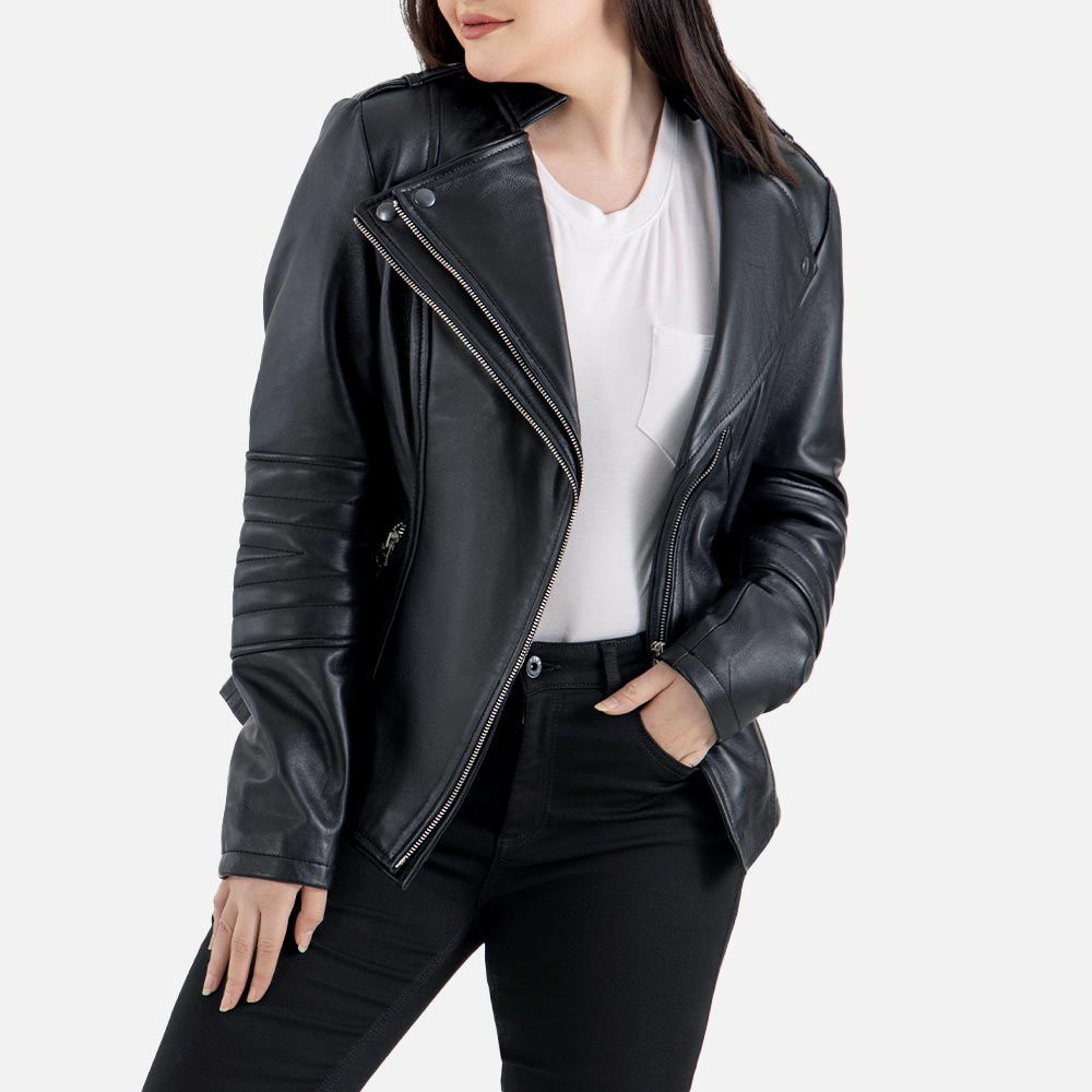 Courmayeur Black Leather Biker Jacket  right hand